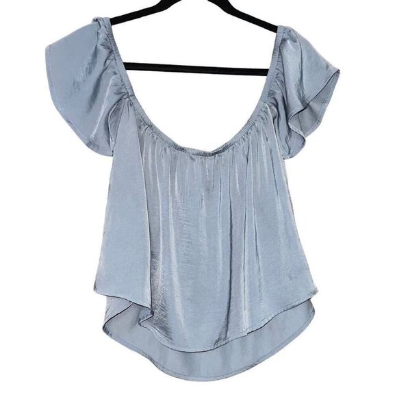 AMERICAN EAGLE OUTFITTERS Off The Shoulder Silver Blouse Size XS - Picture 3 of 7